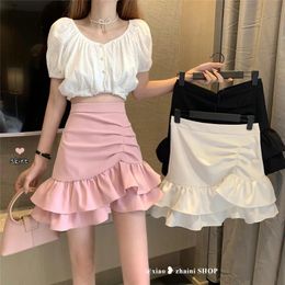 T-Shirt Irregular Ruffled Fishtail Skirt Skirt Women's 2022 New Summer High Waist Thin Skirt Aline Skirt Woman Pleated Hippie Skirts