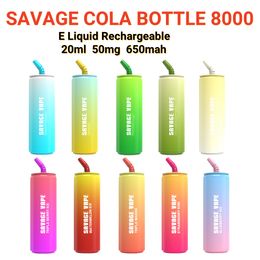 Disposable vape Savage Cola Bottle 8000 puff bar vape EU Warehouse in stock wholesale 20ml Prefilled 650mAh Rechargeable 50mg Electronic Cigarette vs bang king