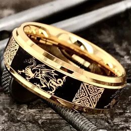 Wedding Rings Cool Gold Male Dragon Pattern Crystal Animal Ring Punk Mens Jewelry Party Wedding Accessories 240103