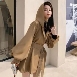 S-XL Womens Trench Coat Spring Female Jacket Long Single Breasted Hooded Solid Loose Fashion Ladies Windbreaker Clothes Hw60 240104