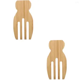 Forks 2 Pcs Durable Bamboo Cookware Fork Non-stick Cooking Utensil Salad Tools