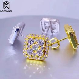 Pietre preziose 11mm Orecchini Moissanite per donna 1.5ct Vvs Square S Sier Vero diamante ghiacciato Orecchini a bottone Uomo Highend Jewelry Pass Tester