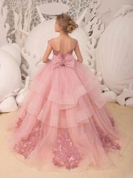 Girl Dresses Purplr Applique Flower Dress For Wedding Tulle Sleeveless Fluffy Elegant Child Communion Birthday Party Gifts