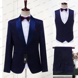 Men's Suits 2024 Fashion Latest Design Floral Men Shawl Lapel Male Wedding Formal Groom Party Tuxedo Costume Homme 3 Piece Set