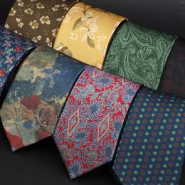 Bow Ties Vintage Floral Geometric Print Necktie Unique Style Mens Fashion 7cm/8cm Jacquard Tie Wedding Party Suit Cravat Skinny Gift