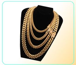 818mm wide Stainless Steel Cuban Miami Chains Necklaces CZ Zircon Box Lock Big Heavy Gold Chain for Men Hip Hop Rock jewelry3577477