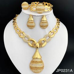 Elegant Dubai 18K Gold Plated Jewellery Set Unique Women Necklaces Earrings Ring Bracelet 4pcs Jewellery Set Party Accessories Gift 240103