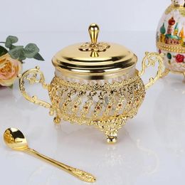 Kitchen Supplies Seasoning Jar Glass Alloy Coffee Sugar Bowl with Spoon Spice Box Salt and Pepper Set Seasoning Organiser 240104