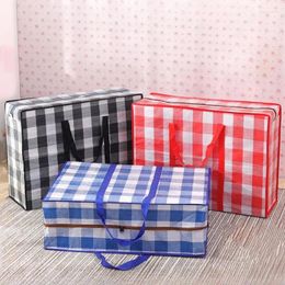 Storage Bags Plaid Woven Tote Bag Large Capacity Moving Luggage Plastic Strong Handle Waterproof Home Quilt Miscellaneous Wrap