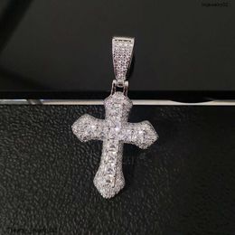 Klassiker HipHop Sterling Sier Moissanit Halskette 25x47mm Kreuz Anhänger für Frauen Geschenke Fein Schmuck