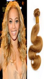 Honey Blonde 27 Brazilian Virgin Human Hair Weave Bundles Peruvian Malaysian Indian Eurasian Russian Body Wave Hair Extensions Do9835934