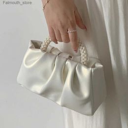 Evening Bags Women Shoulder Bags Elegant Pearl Handle Handbags Mini Mobile Phone Pouch PU Leather Ladies Evening Party Crossbody Bags Purse Q240105