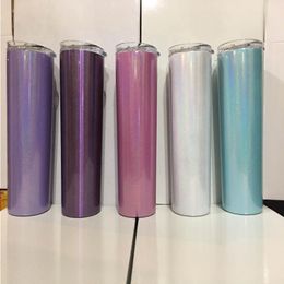 sublimation 20oz glitter skinny tumbler double wall sparkly slim tumbler with straw lid shimmer water tumblers Uohmd