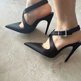 Sandals Black Pointed Thin Heel Sexy Bed Shoes High 7.5cm Or 9cm Fashion Summer Strap Buckle