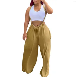 Women's Pants 2024 Ins Solid Simple Casual Colour Holiday Lazy Fashion Spaghetti Strap Sleeveless Women Long Loose Wide Leg Jumpsuits