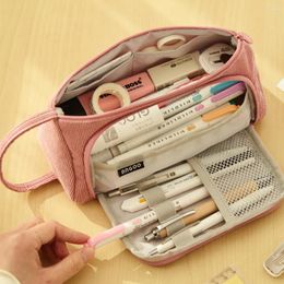 Pencil Case Large Capacity Pouch Organizer For School Travel Students Cute Korean Stationery Pen Bags Portable Corduroy