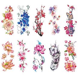 TBX Colored Flower Waterproof Tattoo Sticker Chest and Arm Mask Shadow House Antique Set D Decal