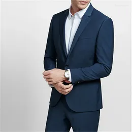 Men's Suits Navy Blue Men 2 Pieces Pieces(Jacket Pants Tie) Custom Made Casual Gentleman Groom Tuxedo Wedding Prom Slim Fit Blazer