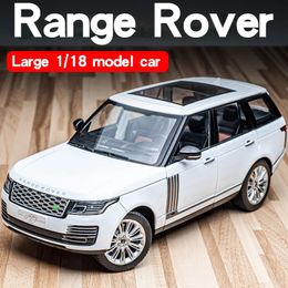 Large 1/18 Range Rover Suv Off-road Vehicle Alloy Model Car Diecast Scale Static Collection Sound Light Toy Car Gift For Kids 240103