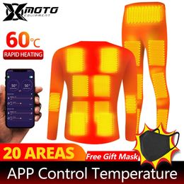 Winter Heated Underwear Suit Smart Phone APP Control Temperature USB Battery Powered Fleece Thermal Motorcycle Jacket 240103