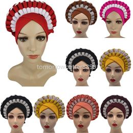 New Handmade African Auto Gele Headties Ready To Wear Women Turban Cap Nigerian Head Wrap Traditional Wedding Aso Oke Bonnet Hat