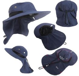 Stingy Brim Hats Summer Function Neck Flap Boonie Hat Fishing Hiking Safari Outdoor Sun Bucket Bush Cap Casual Style7624008