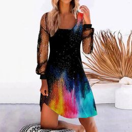 Casual Dresses Women'S Summer Dress 2024 Outfits Sexy Printed Sundress Long Sleeve Loose Beach Female