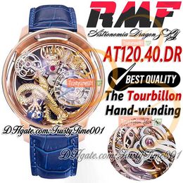 RMF AT120.40.DR Astronomia Tourbillon Mechanical Mens Watch Rose Gold Case 3D Art Gold Dragon Dial Alligator Leather Strap Super Edition trustytime001 Wristwatches