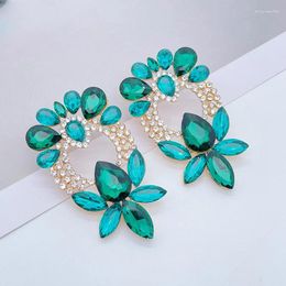 Dangle Earrings Fashion Exaggerated Green Crystal Flower Shaped Big Drop For Women Jewelry