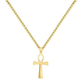 Fashion Egyptian Small Ankh Cross Pendant Necklace For Women Golden Color 14k Yellow Gold Necklace Egypt Jewelry