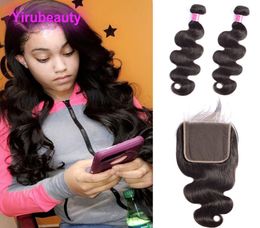 Brazilian Virgin Hair Extensions 2 Bundels With 6X6 Lace Closure Body Wave Human Hair Wefts With 66 Closure Natural Color7888286