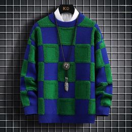 Men's Sweaters Brand Clothing Men Loose Knit High Quality Round Neck Plaid Pullover/Man Fashion Harajuku Warm Cashmere