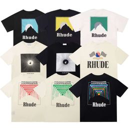 NQ9L Rh Designers Mens Rhude Embroidery t Shirts for Summer Mens Tops Letter Polos Shirt Womens Tshirts Clothing Short Sleeved Large Plus Size 100% Cotton Tees