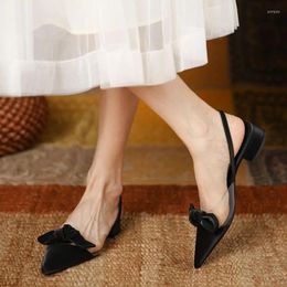 Sandals Pointed Toe For Women Black Bow Footwear No Heel Closed Summer 2024 Ladies Shoes Flat Rubber Anti Slip Asian Size F