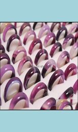 Band Rings Jewellery New Beau Smooth Purple Black Round Solid Jade/Agate Gem Stone 20Pcs Lots Drop Deliver Dhwda7278648