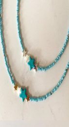 Chokers Boho Fashion Simple Blue Rice Beads Necklace Handmade Star Pendant Choker Goldcolor White Shell Women Charm Colier Bijoux2408055
