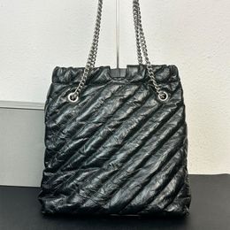 2023 Crush Tote Bag Designer Trash Bag Chain Handbags Purse Genuine Leather Fashion Letters Silver Hardware Black Quilting Shoulder Bags
