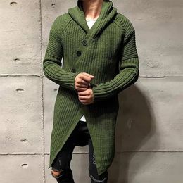 Men Buttonup Long Sweater Overcoat Mens Winter Fall Sleeve Knit Hooded Cardigans Coat Fashion Solid Knitted Jackets 240103