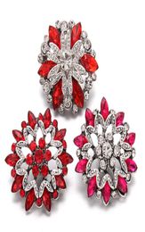 6pcslot New Snap Jewellery Bracelets Red Rhinestone 18mm Flower Snap Buttons Fit Bracelets for Women Interchangeable Jewelry7659198