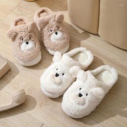 Slippers Winter Couple House Cute Cartoon Bear Plush Men Women Home Cotton Shoes Soft Platform Fluffy Warm