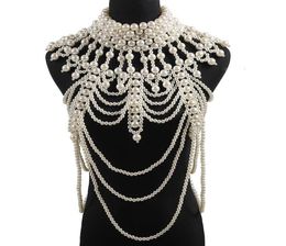 Retro advanced Pearls Crystal Body Jewelry Chain Sexyhandmade beaded Women Bridal wedding dress large necklace jewelry Accessor2758889