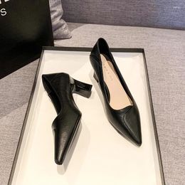 Dress Shoes Mid Heel Pointed Toe Pumps Square Casual Ladies 2024 Spring/autumn Shallow Solid Classics Salto Alto