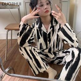 Women's Sleepwear DUOJIHUI Classic Two Piece Contrast Colour Female Pyjamas Set Long Sleeve Cardigan Basic Pant Loose Casual Home For Women