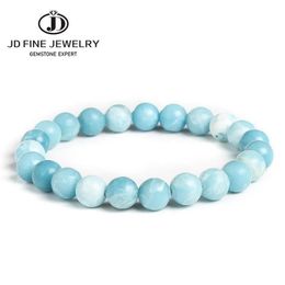 Bracelets Jd Chinese Larimar Stone Beaded Bracelet Women Fashion Blue Sea Striped Round Bead Rope Elastic Strand Bangles Female Jewellery