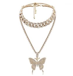Chokers Fashion Women Butterfly Pendant Necklace Charm Bling Gold Colour Double Layer Choker Jewellery Necklaces For Women12017845
