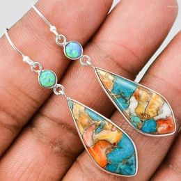 Hoop Earrings Vintage Women Faux Turquoise Rhinestone Dangle Ear Hook Drop Earring Retro Coloured Glass Ornaments