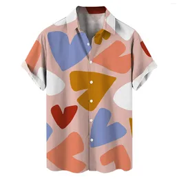 Men's Casual Shirts Love Print Hawaiian Short Sleeve Shirt Fashion Lapel Beach Top Large Size 2024 Style