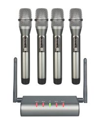 4- Wireless Microphone System Quad UHF Mic 4 Handheld Mics Long Distance Fixed Frequency Microphones6769475