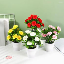 Decorative Flowers Artificial Plants Rose Flower Bonsai Fake Potted Plant Home Decor Living Room Garden Decoration