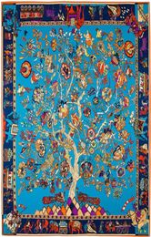 Square Tree Floral Print Scarf Women Shawls Foulard Femme Blue Large Twill Silk Scarfs Drop 130130CM3811289